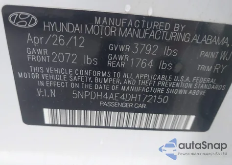 2013 Hyundai Elantra Limited из США, поврежденный, VIN 5NPDH4AE4DH172150